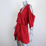 Michelle Mason Cold Shoulder Mini Wrap Dress Red Silk Satin Size 6 available at CelebrityOwned.com img_2