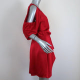 Michelle Mason Cold Shoulder Mini Wrap Dress Red Silk Satin Size 6 available at CelebrityOwned.com img_4