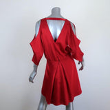 Michelle Mason Cold Shoulder Mini Wrap Dress Red Silk Satin Size 6 available at CelebrityOwned.com img_5