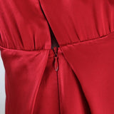 Michelle Mason Cold Shoulder Mini Wrap Dress Red Silk Satin Size 6 available at CelebrityOwned.com img_6