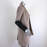 Michelle Mason Leather Sleeve Jacket Beige Wool-Blend Size 2 Oversized Car Coat available at CelebrityOwned.com img_6