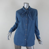 M.i.h Jeans Tie-Neck Shirt Booker Chambray Denim Size Medium Long Sleeve Top available at CelebrityOwned.com img_1