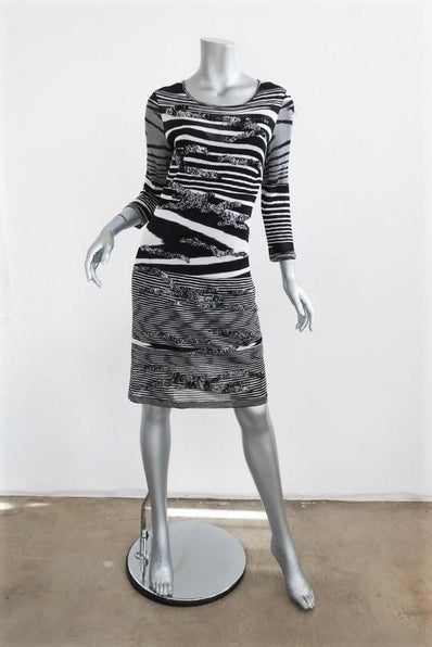 Missoni Dress Black & White Textured Stretch Silk Striped Knit Size 44 available at CelebrityOwned.com img_1