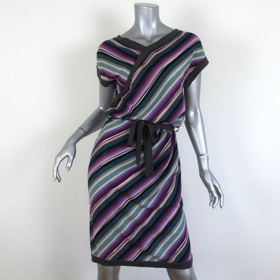 Missoni Dress Multicolor Striped Knit Size 40 Short Sleeve Tie-Waist available at CelebrityOwned.com img_1