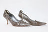 Miu Miu Pump Lizard-Trim Brown/Silver Metallic Leather Size 36.5 Point Toe Heel