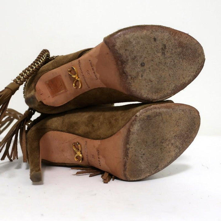 Monika Chiang Braided Chain Boots Armena Brown Suede Size 35 Open Toe Heel available at CelebrityOwned.com img_10