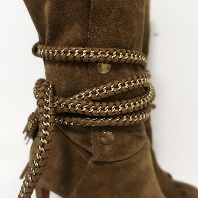 Monika Chiang Braided Chain Boots Armena Brown Suede Size 35 Open Toe Heel available at CelebrityOwned.com img_3