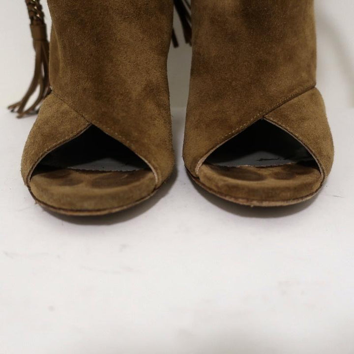 Monika Chiang Braided Chain Boots Armena Brown Suede Size 35 Open Toe Heel available at CelebrityOwned.com img_5