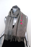 Moschino Scarf Gray Floral-Embroidered Fringed Wool available at CelebrityOwned.com img_1