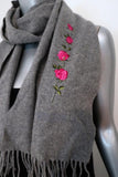 Moschino Scarf Gray Floral-Embroidered Fringed Wool available at CelebrityOwned.com img_2