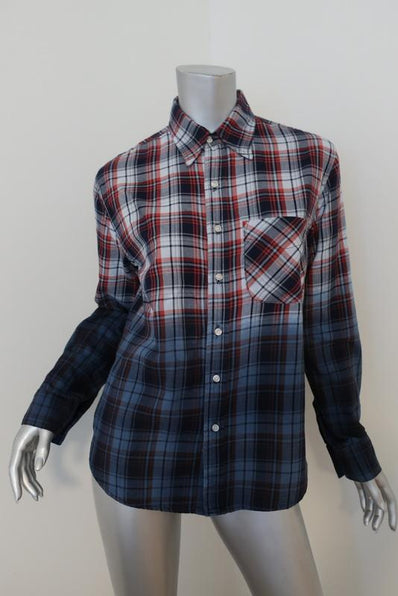 NSF Axel Plaid Button Down Shirt Blue/Red Dip Dye Size Petite Long Sleeve Top available at CelebrityOwned.com img_1