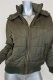 NSF Puffer Jacket Veda Olive Tech-Satin Size Petite Hooded Zip-Front available at CelebrityOwned.com img_3