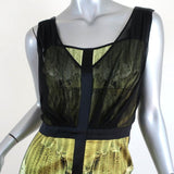 Narciso Rodriguez Dress Black/Green Mesh-Overlay Feather Print Satin Size 40 available at CelebrityOwned.com img_2