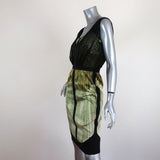 Narciso Rodriguez Dress Black/Green Mesh-Overlay Feather Print Satin Size 40 available at CelebrityOwned.com img_3