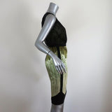 Narciso Rodriguez Dress Black/Green Mesh-Overlay Feather Print Satin Size 40 available at CelebrityOwned.com img_4