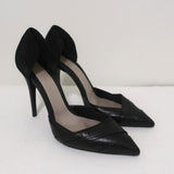Narciso Rodriguez d'Orsay Pumps Black Leather & Suede Size 40 Pointed Toe Heel available at CelebrityOwned.com img_1