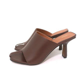 Neous Jumel Mules Chocolate Leather Size 38 Cutout-Toe Heels NEW available at CelebrityOwned.com img_6