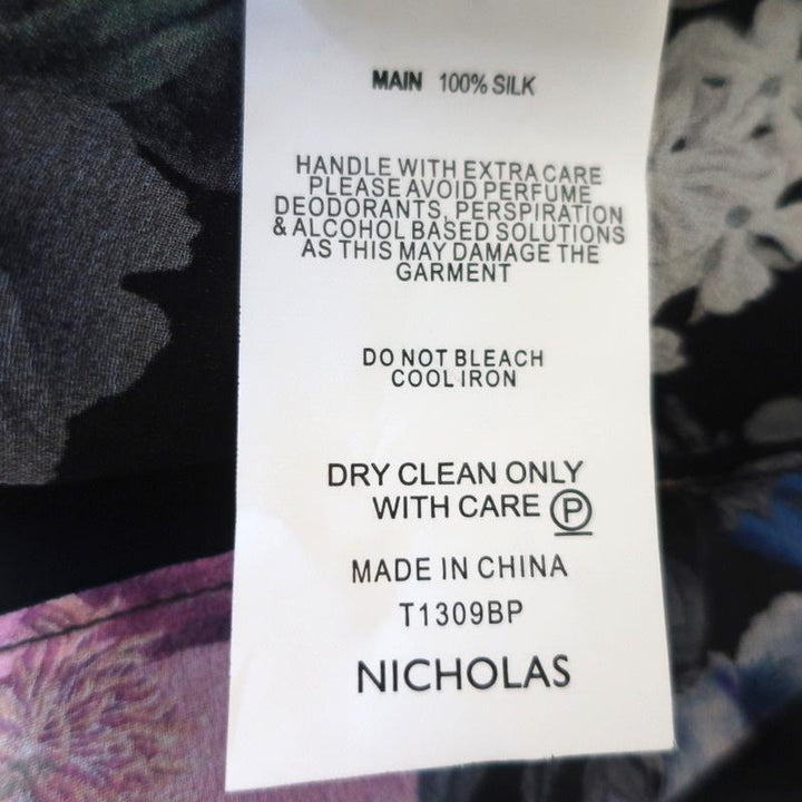 Nicholas Blouse Black Floral Print Ruffled Silk Size US 2 Long Sleeve Top available at CelebrityOwned.com img_8
