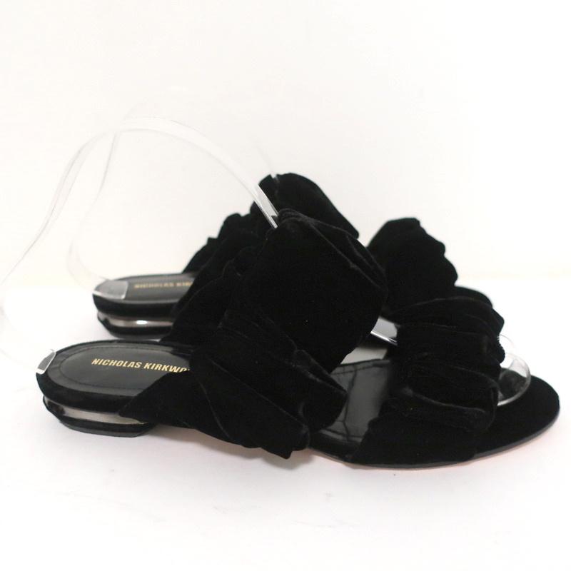 Nicholas Kirkwood Courtney Slide Sandals Black Velvet Size 37 Double-Band Flats available at CelebrityOwned.com img_2