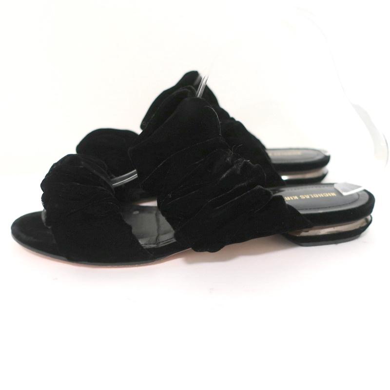 Nicholas Kirkwood Courtney Slide Sandals Black Velvet Size 37 Double-Band Flats available at CelebrityOwned.com img_5