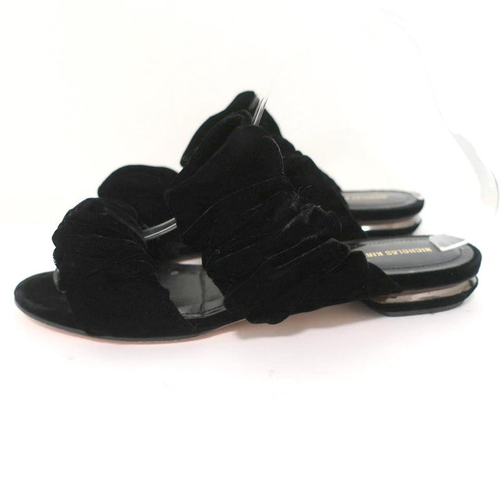 Nicholas Kirkwood Courtney Slide Sandals Black Velvet Size 37 Double-Band Flats available at CelebrityOwned.com img_5