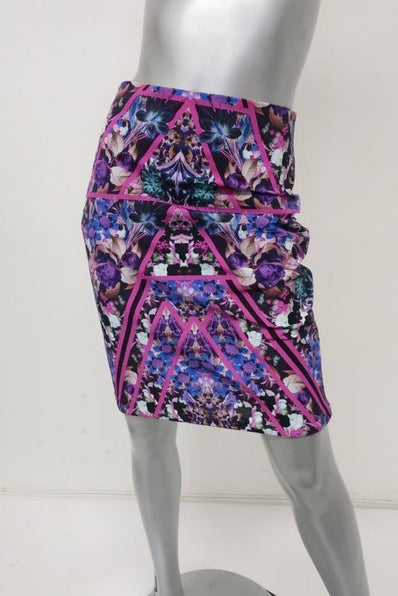 Nicole Miller Artlelier Pencil Skirt Carter Purple Terraform Print Mesh Size 4 available at CelebrityOwned.com img_1