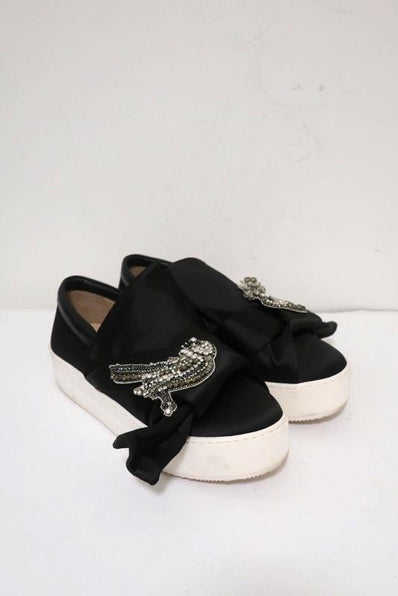 No. 21 Bow Sneakers Black Crystal-Embellished Satin Size 36.5 Slip-On Flatform available at CelebrityOwned.com img_1