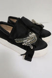 No. 21 Bow Sneakers Black Crystal-Embellished Satin Size 36.5 Slip-On Flatform available at CelebrityOwned.com img_2