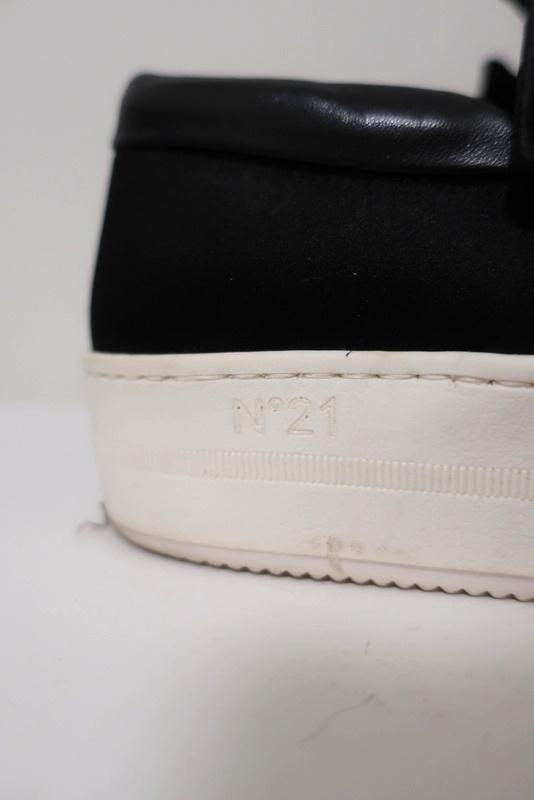 No. 21 Bow Sneakers Black Crystal-Embellished Satin Size 36.5 Slip-On Flatform available at CelebrityOwned.com img_4