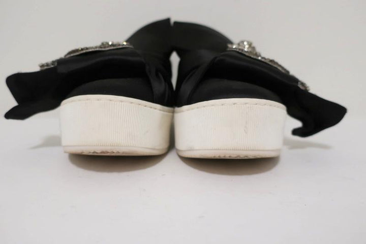 No. 21 Bow Sneakers Black Crystal-Embellished Satin Size 36.5 Slip-On Flatform available at CelebrityOwned.com img_6
