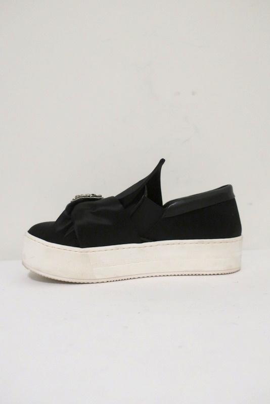No. 21 Bow Sneakers Black Crystal-Embellished Satin Size 36.5 Slip-On Flatform available at CelebrityOwned.com img_8