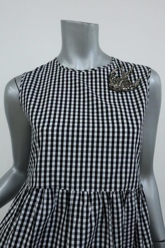 No. 21 Crystal Bird Peplum Top Black &amp; White Gingham Size 40 Sleeveless Blouse available at CelebrityOwned.com img_4