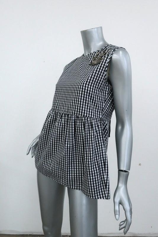 No. 21 Crystal Bird Peplum Top Black &amp; White Gingham Size 40 Sleeveless Blouse available at CelebrityOwned.com img_7