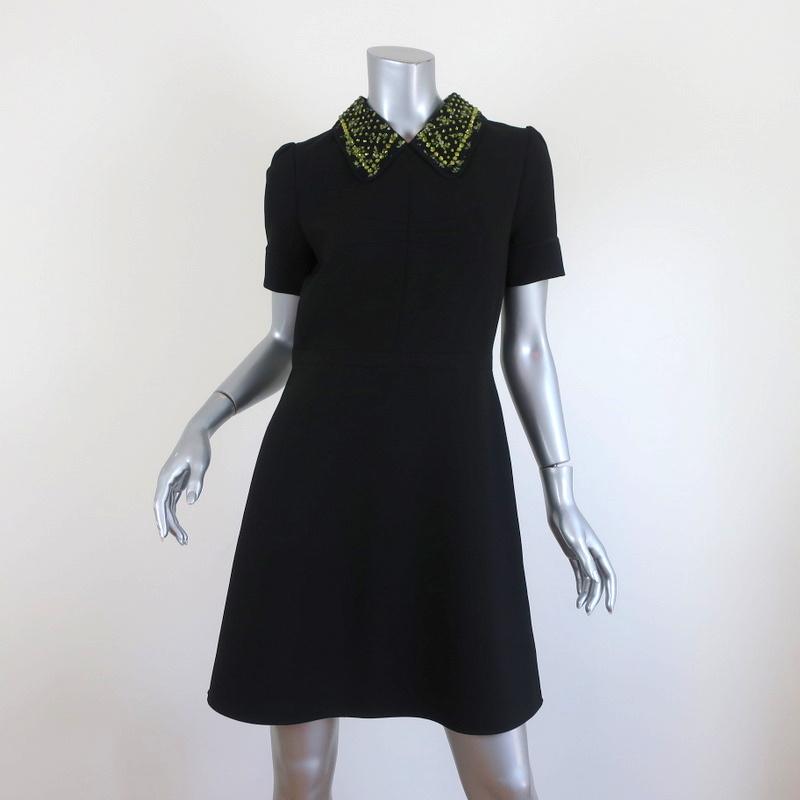 No. 21 Crystal-Embellished Collar Shift Dress Black Stretch Crepe Size 42 NEW available at CelebrityOwned.com img_1
