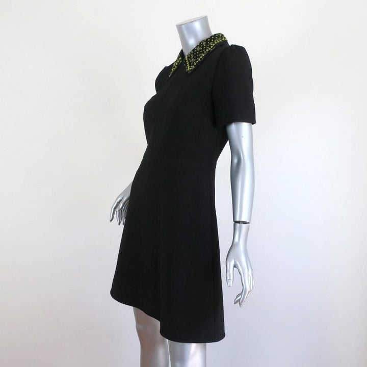 No. 21 Crystal-Embellished Collar Shift Dress Black Stretch Crepe Size 42 NEW available at CelebrityOwned.com img_3