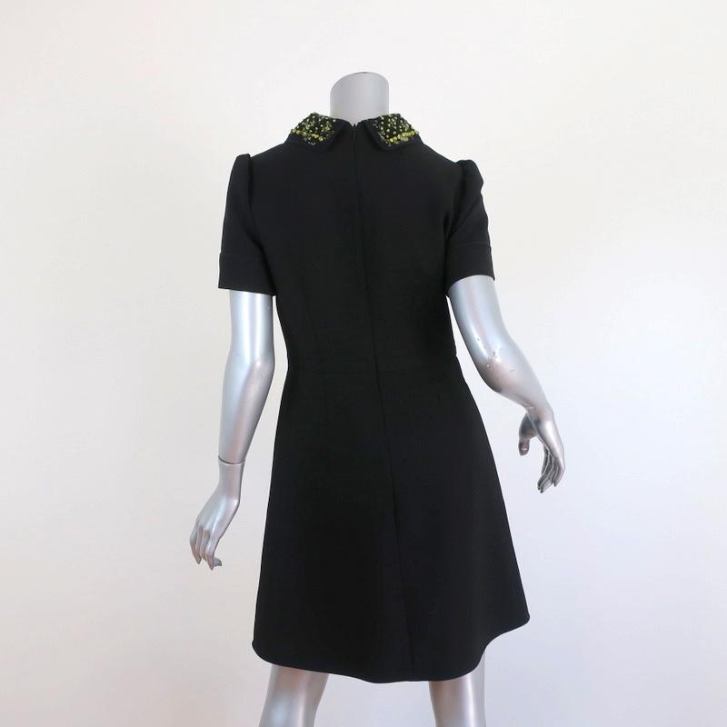 No. 21 Crystal-Embellished Collar Shift Dress Black Stretch Crepe Size 42 NEW available at CelebrityOwned.com img_5