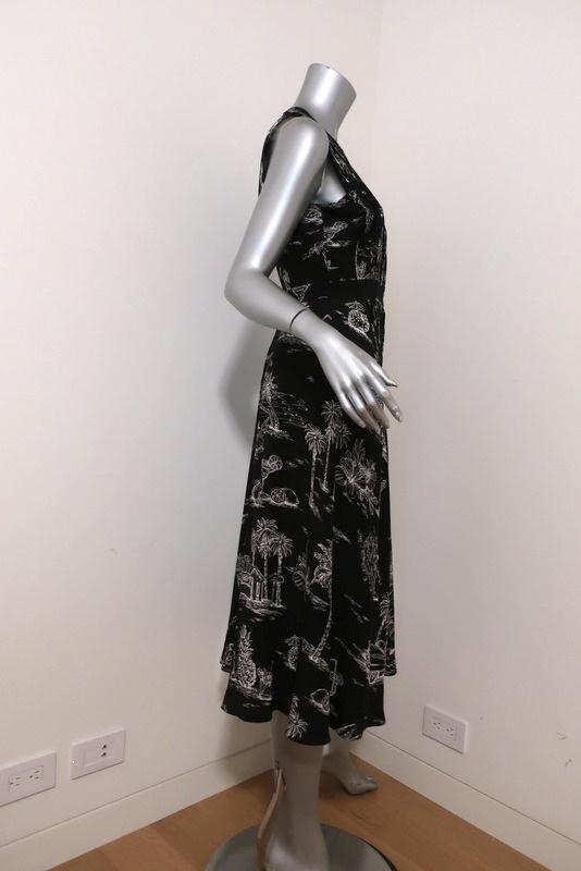 No. 21 Dress Black Island Print Pleated Silk Size 40 Sleeveless Midi available at CelebrityOwned.com img_2