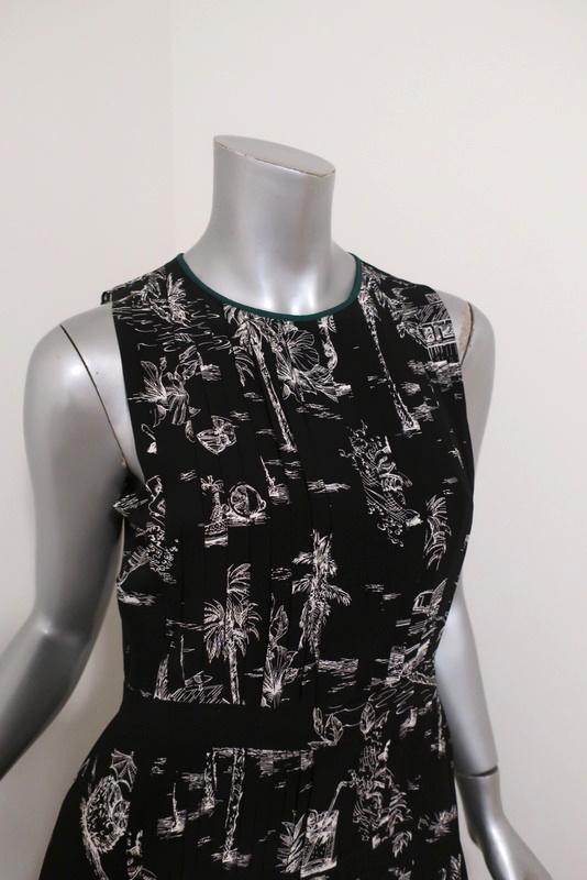 No. 21 Dress Black Island Print Pleated Silk Size 40 Sleeveless Midi available at CelebrityOwned.com img_3