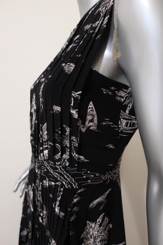 No. 21 Dress Black Island Print Pleated Silk Size 40 Sleeveless Midi available at CelebrityOwned.com img_6