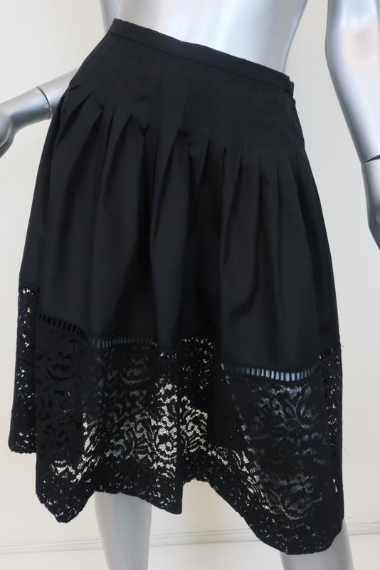 No. 21 Lace-Hem Flared Skirt Black Pleated Cotton Size 40 NEW available at CelebrityOwned.com img_2