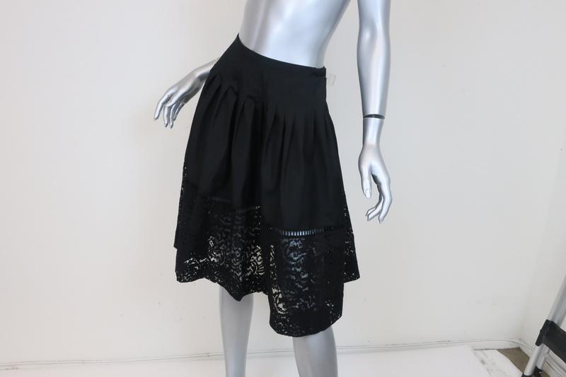 No. 21 Lace-Hem Flared Skirt Black Pleated Cotton Size 40 NEW available at CelebrityOwned.com img_3