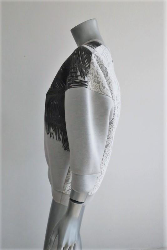 No. 21 Palm Tree Sweatshirt Light Gray Neoprene Size 40 Lace-Back Pullover available at CelebrityOwned.com img_2
