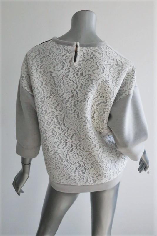 No. 21 Palm Tree Sweatshirt Light Gray Neoprene Size 40 Lace-Back Pullover available at CelebrityOwned.com img_4