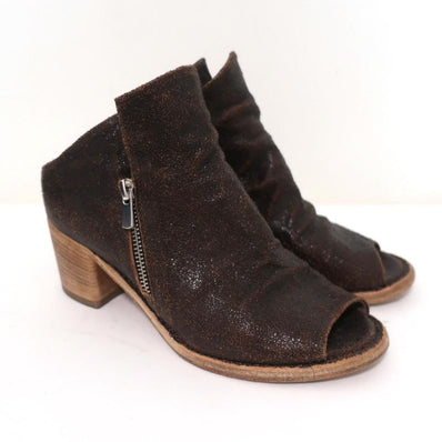 Officine Creative Mules Dark Brown Cracked Leather Size 36 Peep Toe Mid-Heel available at CelebrityOwned.com img_1