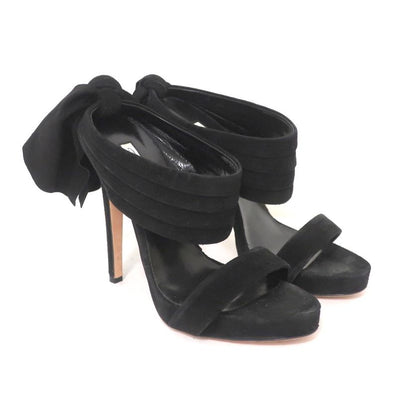 Oscar de la Renta Bow Heel Sandals Sandy Black Suede Size 38.5 Platform Mules available at CelebrityOwned.com img_1