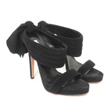 Oscar de la Renta Bow Heel Sandals Sandy Black Suede Size 38.5 Platform Mules available at CelebrityOwned.com img_1