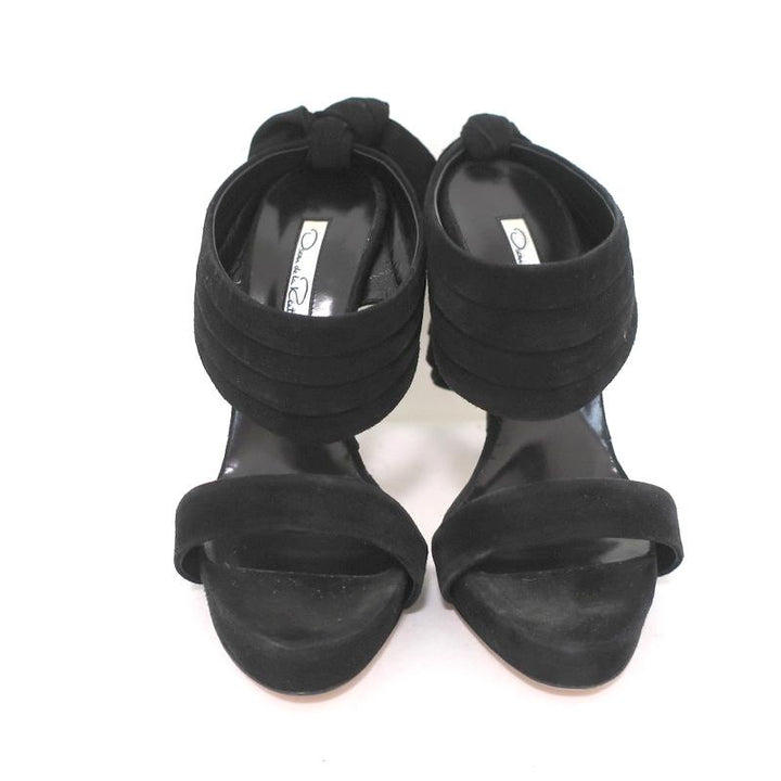 Oscar de la Renta Bow Heel Sandals Sandy Black Suede Size 38.5 Platform Mules available at CelebrityOwned.com img_3