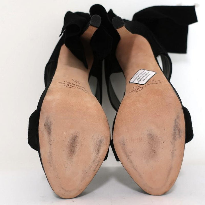 Oscar de la Renta Bow Heel Sandals Sandy Black Suede Size 38.5 Platform Mules available at CelebrityOwned.com img_9