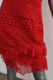 Oscar de la Renta Dress Red Organza-Trim Guipure Lace Size 4 Sleeveless Sheath available at CelebrityOwned.com img_3