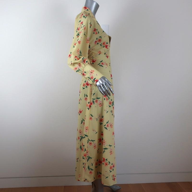 Paloma Blue Midi Dress Bronte Yellow Floral Print Size Small Long Sleeve V-Neck available at CelebrityOwned.com img_4